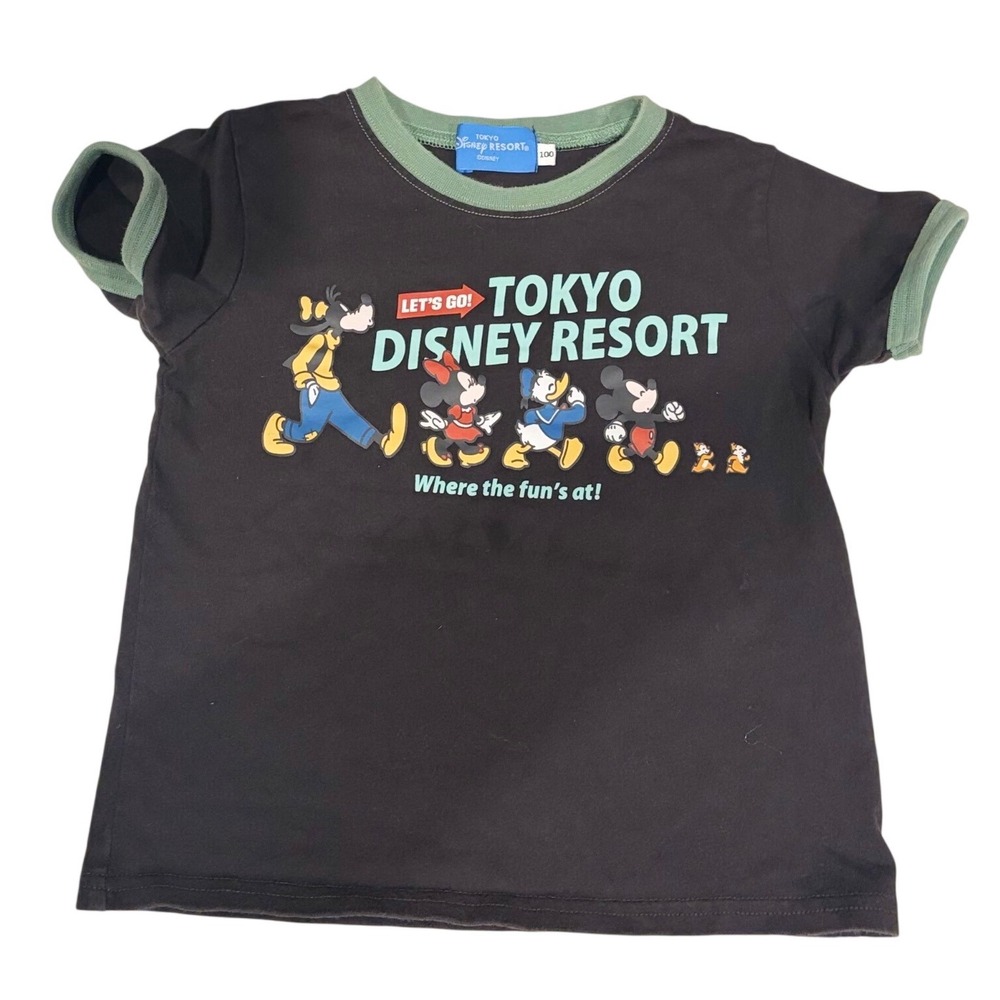 Tokyo Disneyland Resort Kids Ringer shirt Black Mickey Mouse Goofy Donald 100/2t